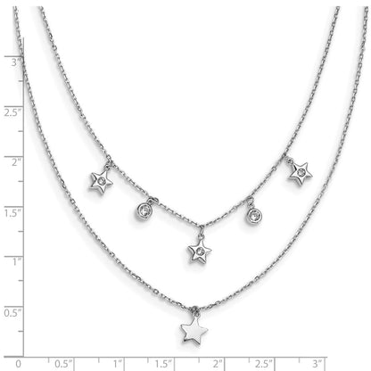 Sterlingsilber Rhodiniert Zirkonia Geschichtet Sterne mit 2 Zoll Verlängerung. Halskette