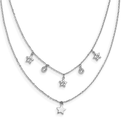 Sterlingsilber Rhodiniert Zirkonia Geschichtet Sterne mit 2 Zoll Verlängerung. Halskette