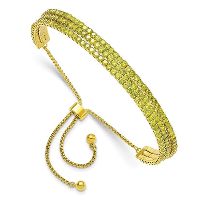 Sterlingsilber Ss Goldfarben August Licht Grün Dreifach Zirkonia Verstellbar Armband