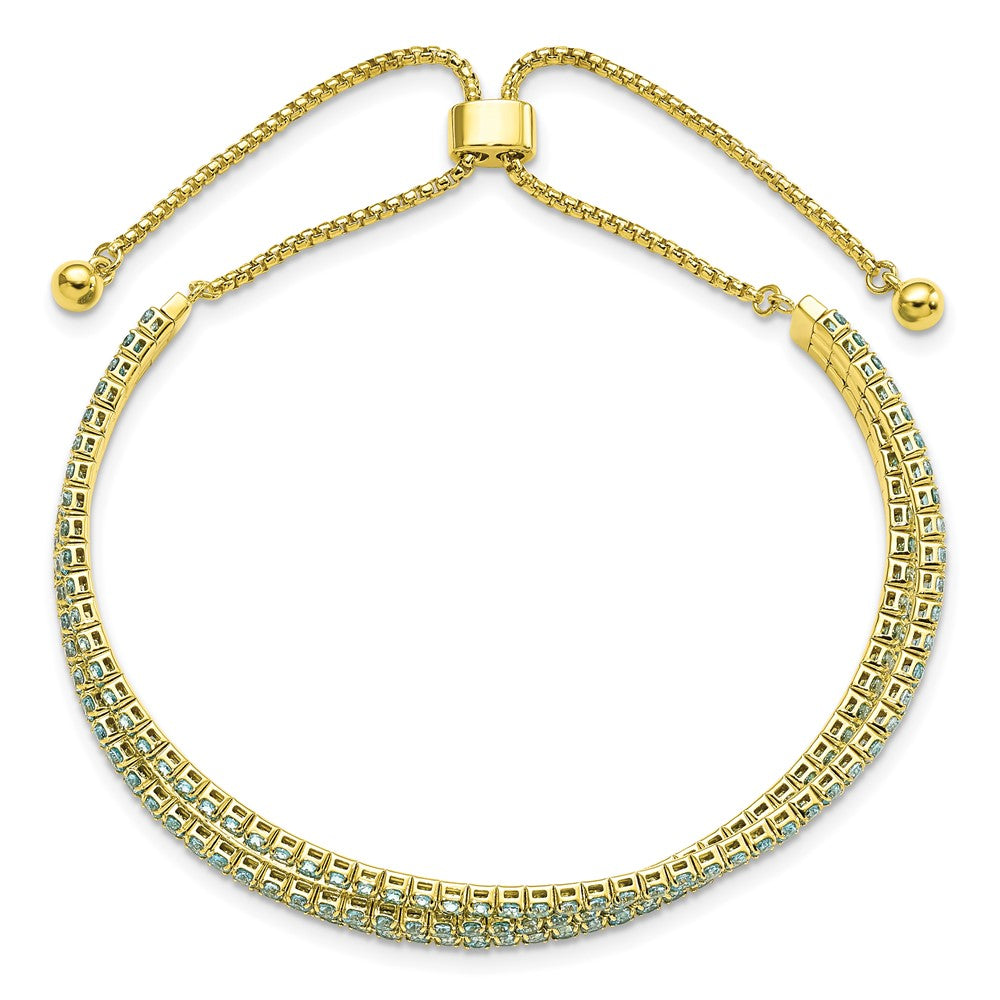 Sterlingsilber Ss Rhodiniert December Bright Blau Dreifach Zirkonia Verstellbar Armband