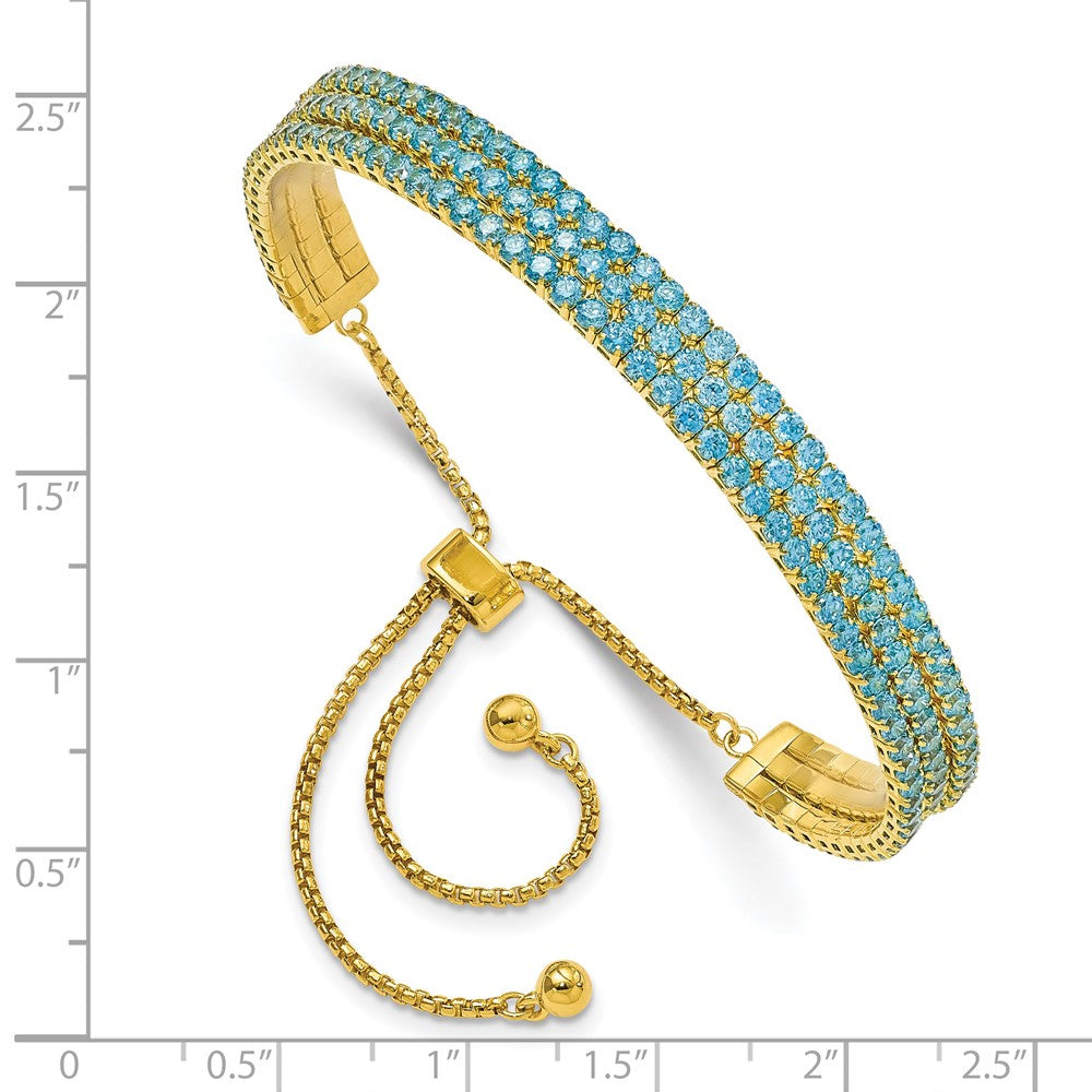 Sterlingsilber Ss Rhodiniert December Bright Blau Dreifach Zirkonia Verstellbar Armband