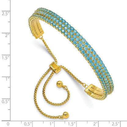 Sterlingsilber Ss Rhodiniert December Bright Blau Dreifach Zirkonia Verstellbar Armband