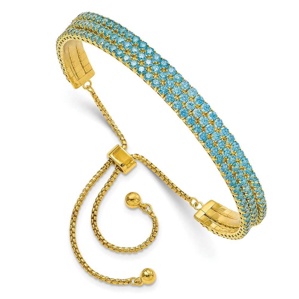 Sterlingsilber Ss Rhodiniert December Bright Blau Dreifach Zirkonia Verstellbar Armband