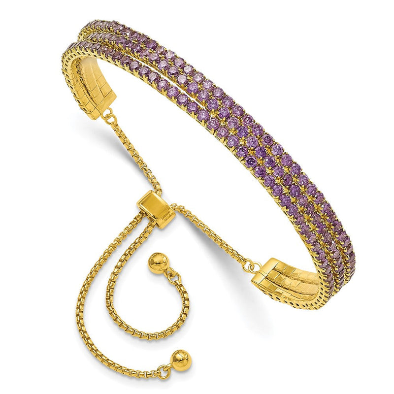Sterlingsilber Ss Goldfarben February Lila Dreifach Zirkonia Verstellbar Armband