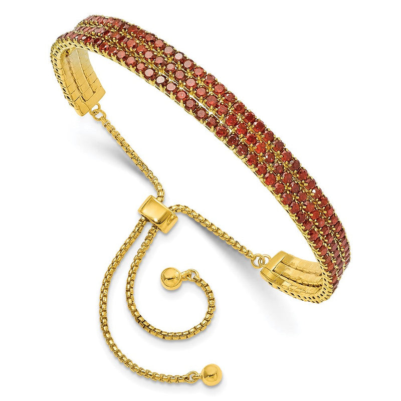 Sterlingsilber Ss Goldfarben January Rot Dreifach Zirkonia Verstellbar Armband