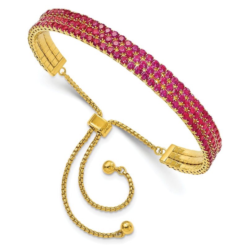 Sterlingsilber Ss Goldfarben July Dunkel Rosa Dreifach Zirkonia Verstellbar Armband