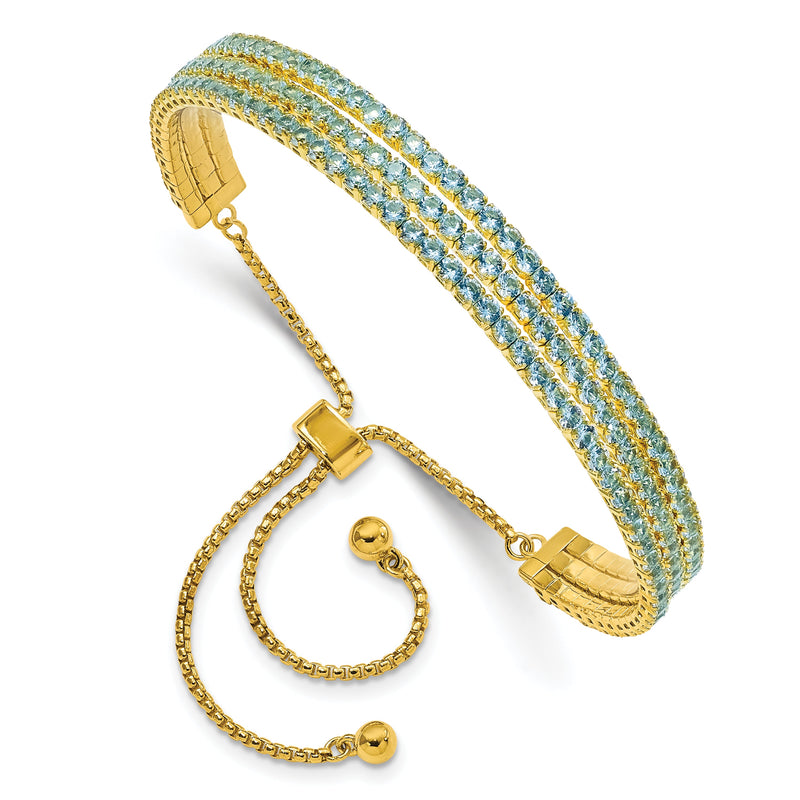 Sterlingsilber Ss Goldfarben March Licht Blau Dreifach Zirkonia Verstellbar Armband