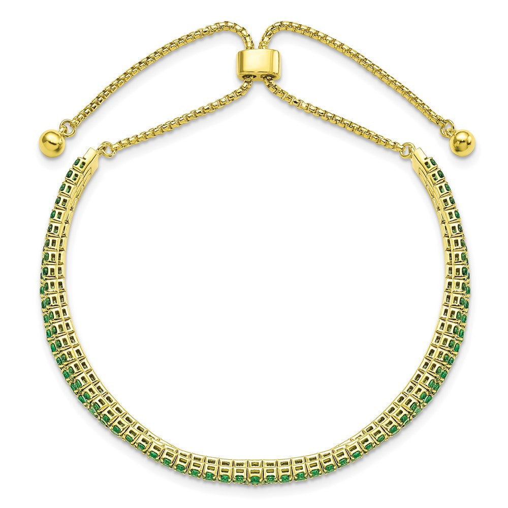 Sterlingsilber Ss Goldfarben May Grün Dreifach Zirkonia Verstellbar Armband