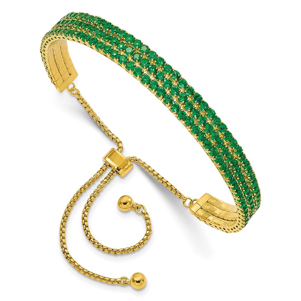Sterlingsilber Ss Goldfarben May Grün Dreifach Zirkonia Verstellbar Armband