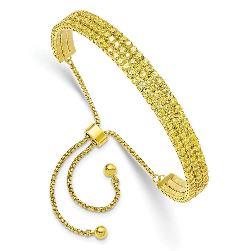 Sterlingsilber Ss Goldfarben November Gelb Dreifach Zirkonia Verstellbar Armband