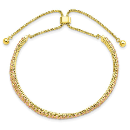 Sterlingsilber Ss Goldfarben October Licht Rosa Dreifach Zirkonia Verstellbar Armband