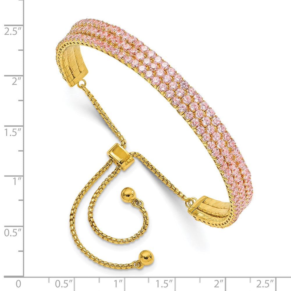 Sterlingsilber Ss Goldfarben October Licht Rosa Dreifach Zirkonia Verstellbar Armband
