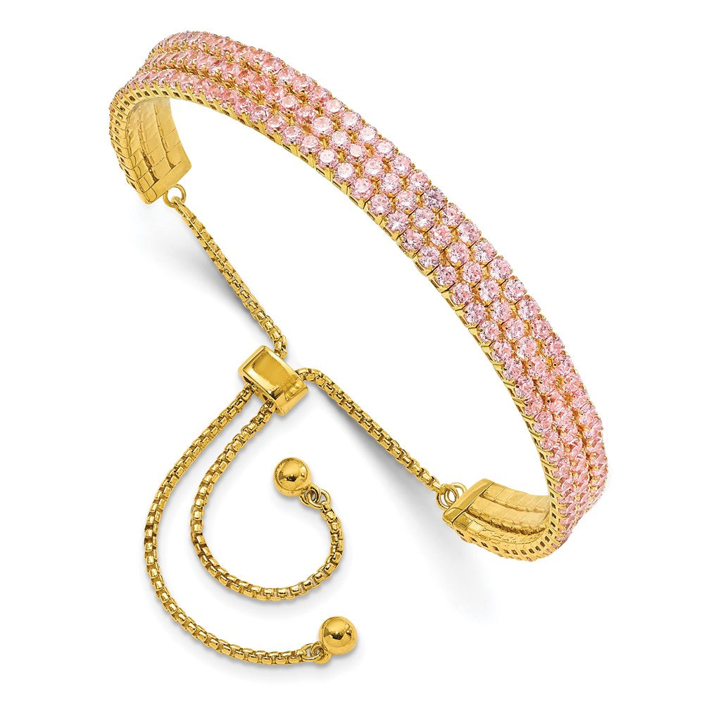 Sterlingsilber Ss Goldfarben October Licht Rosa Dreifach Zirkonia Verstellbar Armband