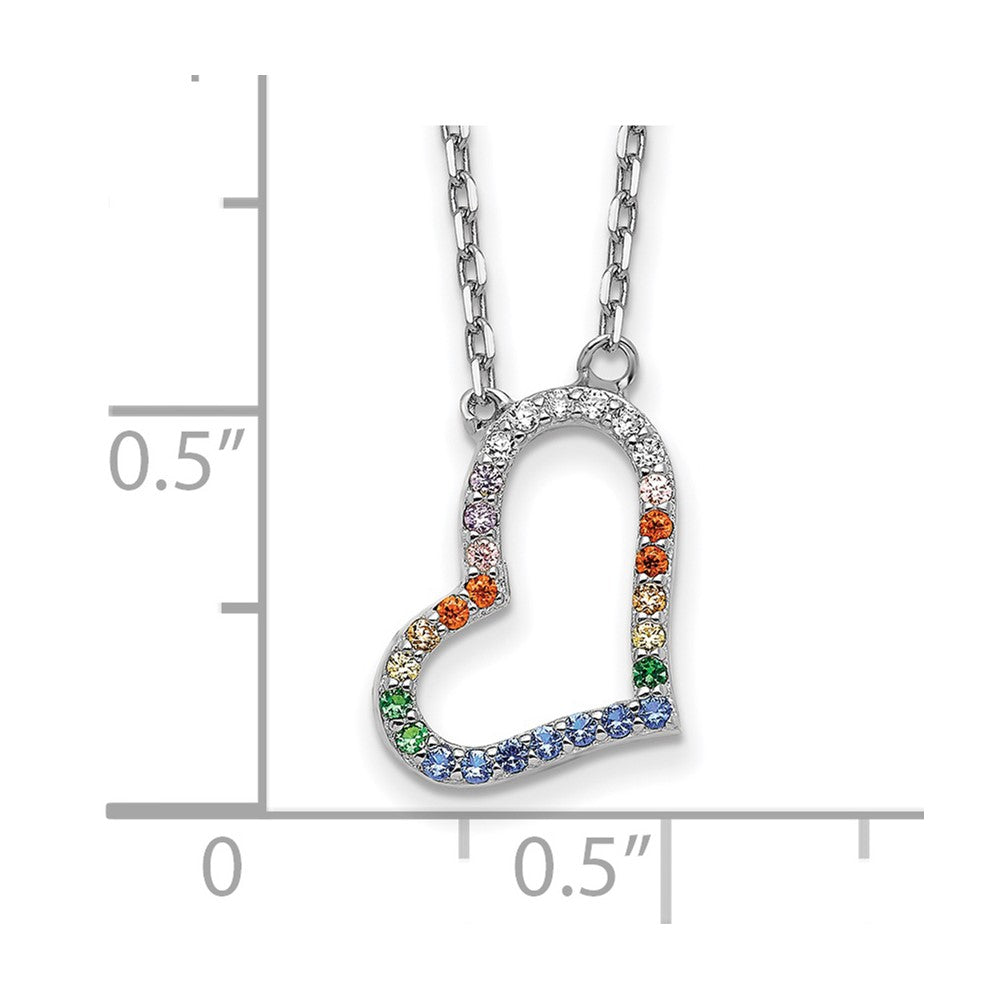Sterlingsilber Prizma Rhodiniert 16 Zoll Bunt Zirkonia Herz Halskette mit 2 Verlängerung