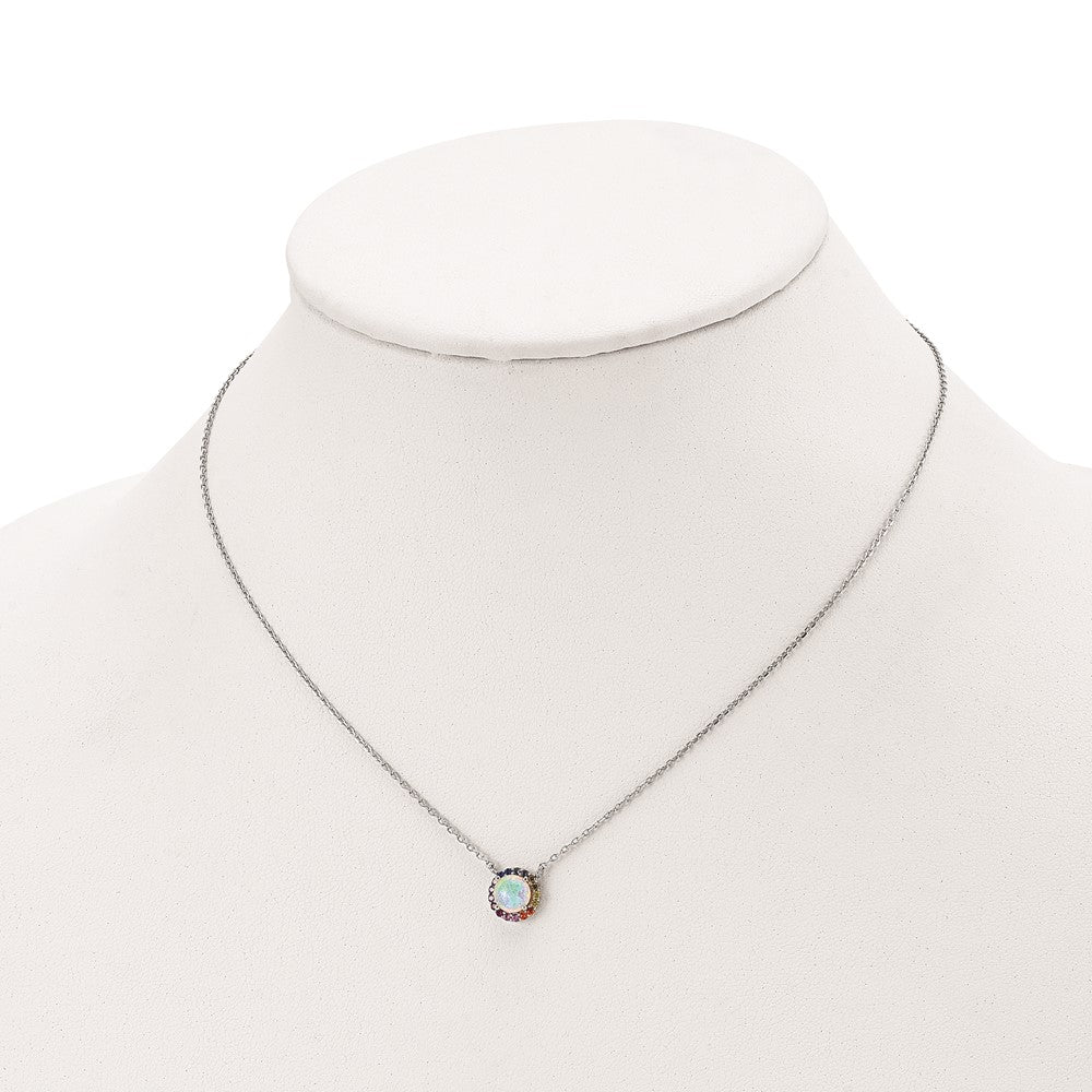 Sterlingsilber Prizma Rhodiniert 16 Zoll Im Labor Erzeugt Opal und Bunt Zirkonia Rund Halskette mit 2 Verlängerung