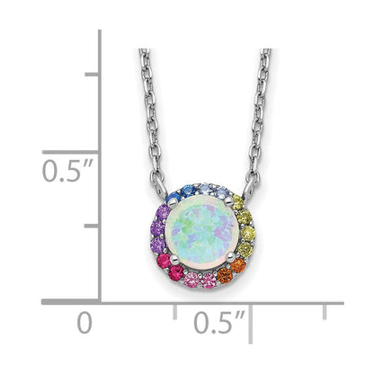 Sterlingsilber Prizma Rhodiniert 16 Zoll Im Labor Erzeugt Opal und Bunt Zirkonia Rund Halskette mit 2 Verlängerung