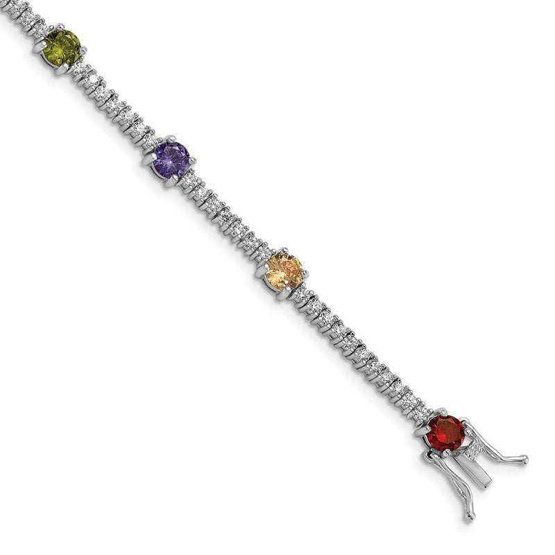 Sterlingsilber Prizma Rhodiniert 7.5 Zoll Weiß und Bunt Rund Zirkonia Armband