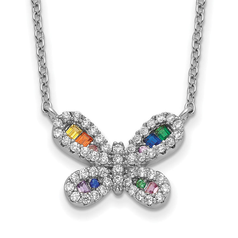 Sterlingsilber Prizma Rhodiniert 16 Zoll Bunt Zirkonia Schmetterling Halskette mit 2 Verlängerung