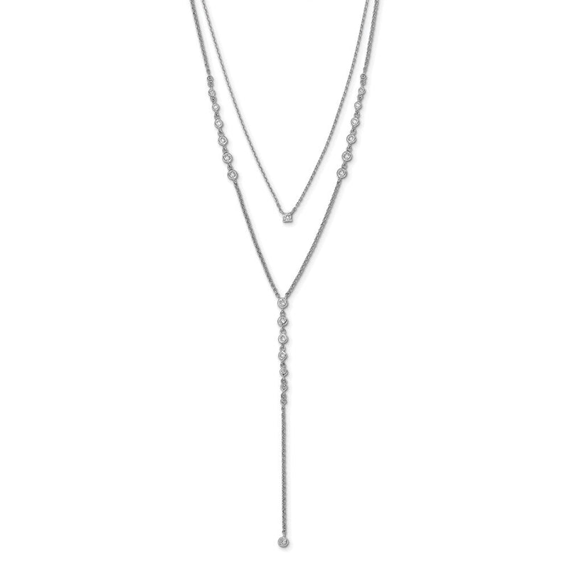 Sterlingsilber Schimmernd Rhodiniert Verstellbar Up To 29 Inches 50 Stein Zirkonia 2 Strang Layer Y-drop Halskette