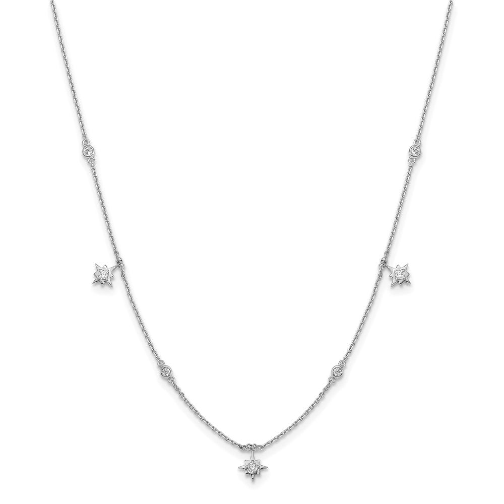 Sterlingsilber Schimmernd Rhodiniert 16 Zoll 7 Stein Stern Stations Zirkonia Halskette mit 2 Verlängerung