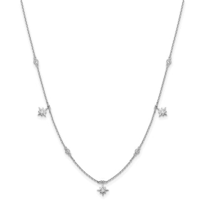 Sterlingsilber Schimmernd Rhodiniert 16 Zoll 7 Stein Stern Stations Zirkonia Halskette mit 2 Verlängerung