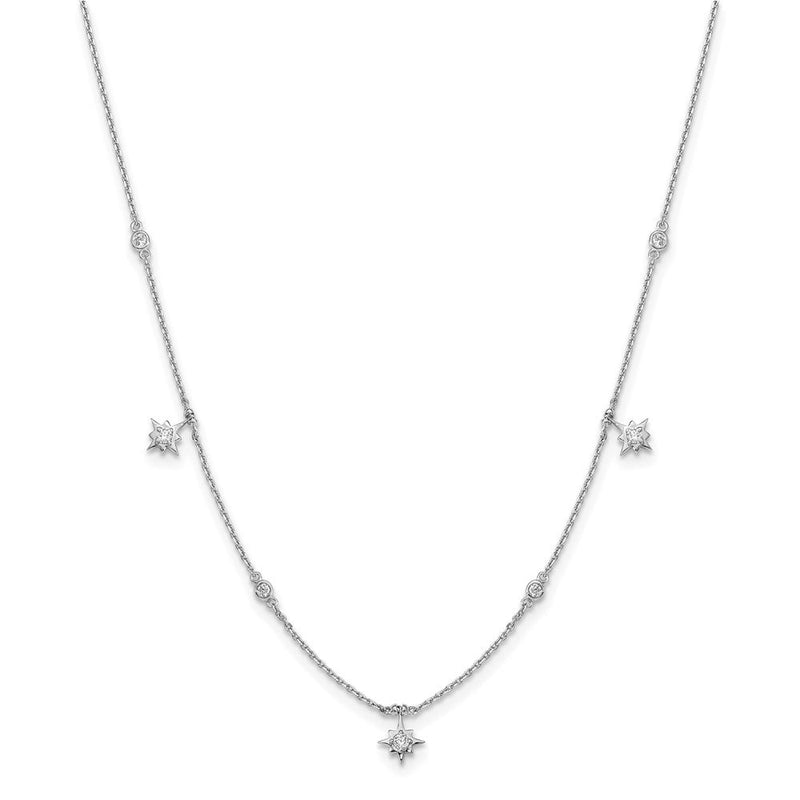 Sterlingsilber Schimmernd Rhodiniert 16 Zoll 7 Stein Stern Stations Zirkonia Halskette mit 2 Verlängerung