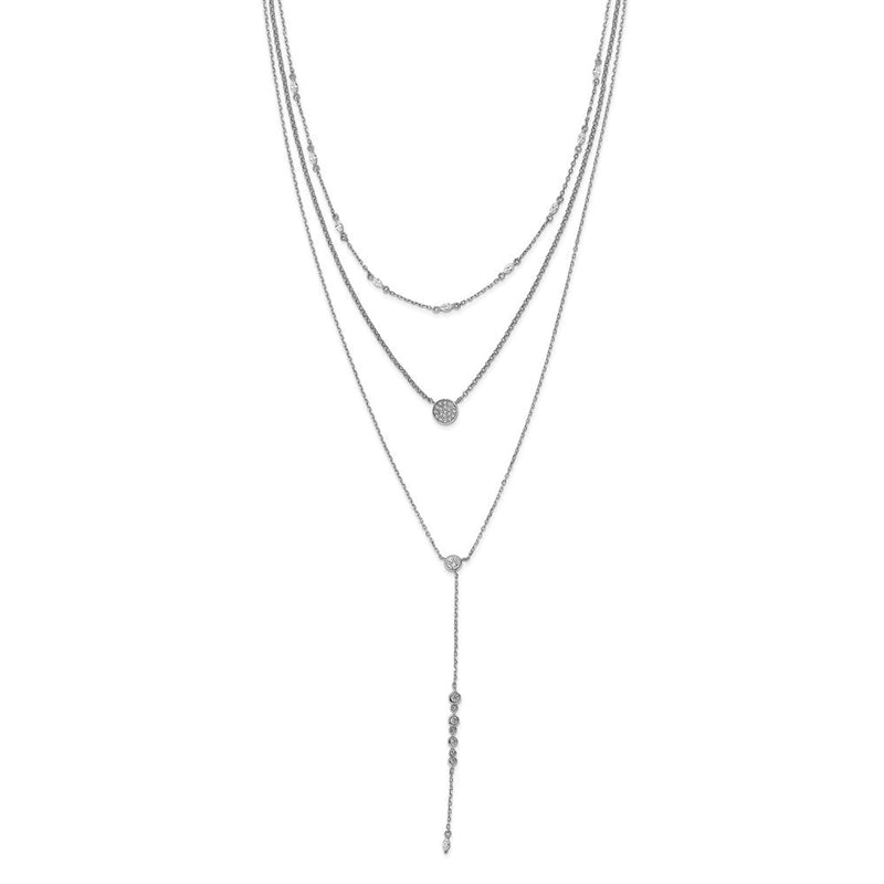 Sterlingsilber Schimmernd Rhodiniert Verstellbar Up To 28 Inches 61 Stein Zirkonia 3 Strang Layer Y-drop Halskette