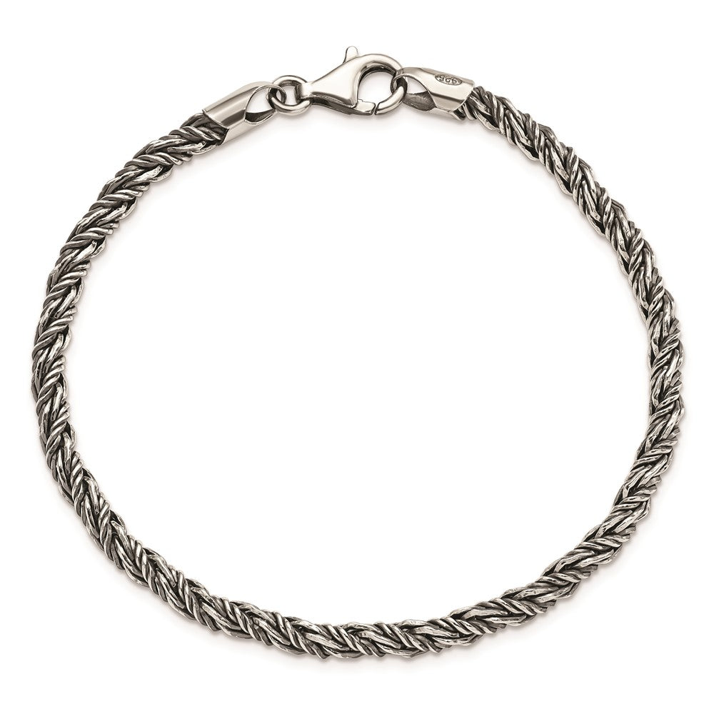 8.5 Zoll Sterlingsilber Antikisiert Poliert Kordel Armband