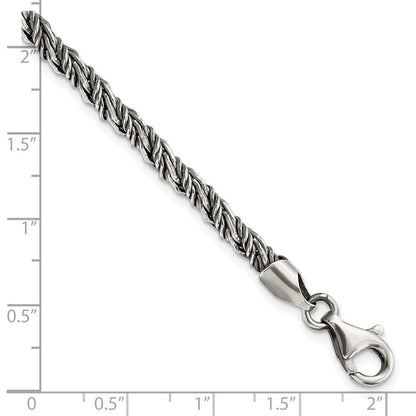 8.5 Zoll Sterlingsilber Antikisiert Poliert Kordel Armband