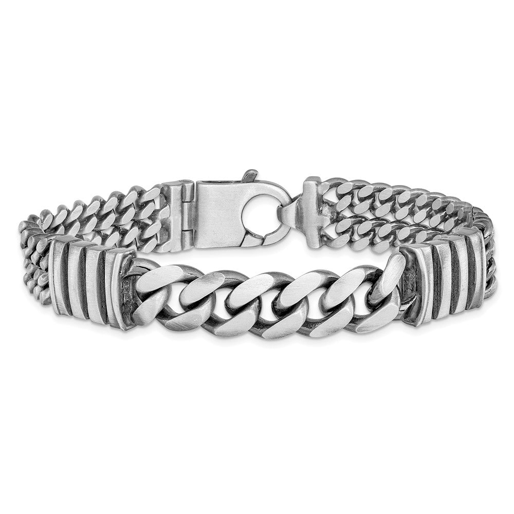 Sterlingsilber Herren Antikisiert Brush Doppelt Panzer Gliederarmband