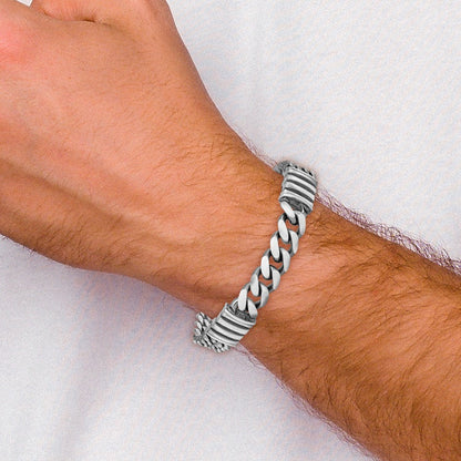 Sterlingsilber Herren Antikisiert Brush Doppelt Panzer Gliederarmband
