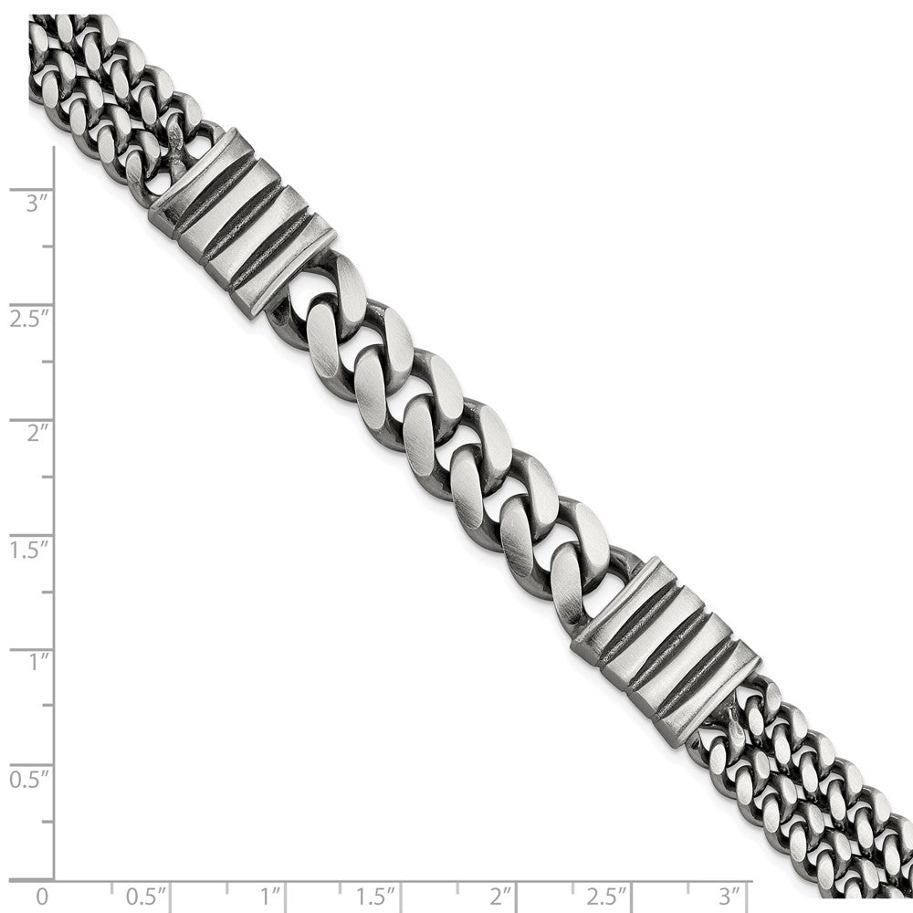 Sterlingsilber Herren Antikisiert Brush Doppelt Panzer Gliederarmband