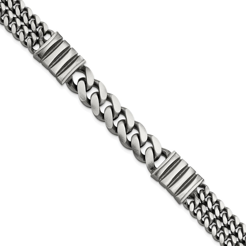 Sterlingsilber Herren Antikisiert Brush Doppelt Panzer Gliederarmband