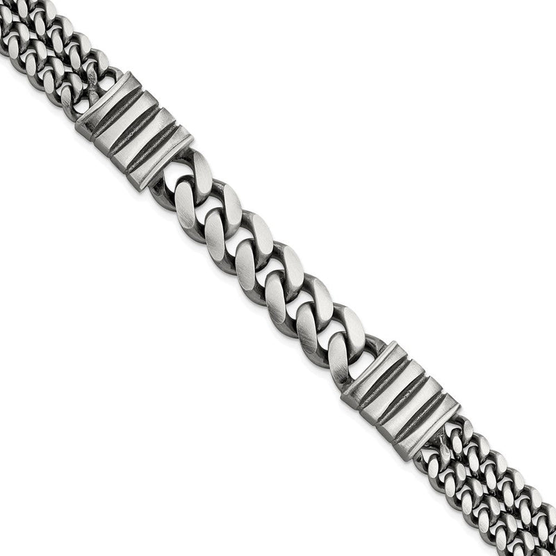 Sterlingsilber Herren Antikisiert Brush Doppelt Panzer Gliederarmband