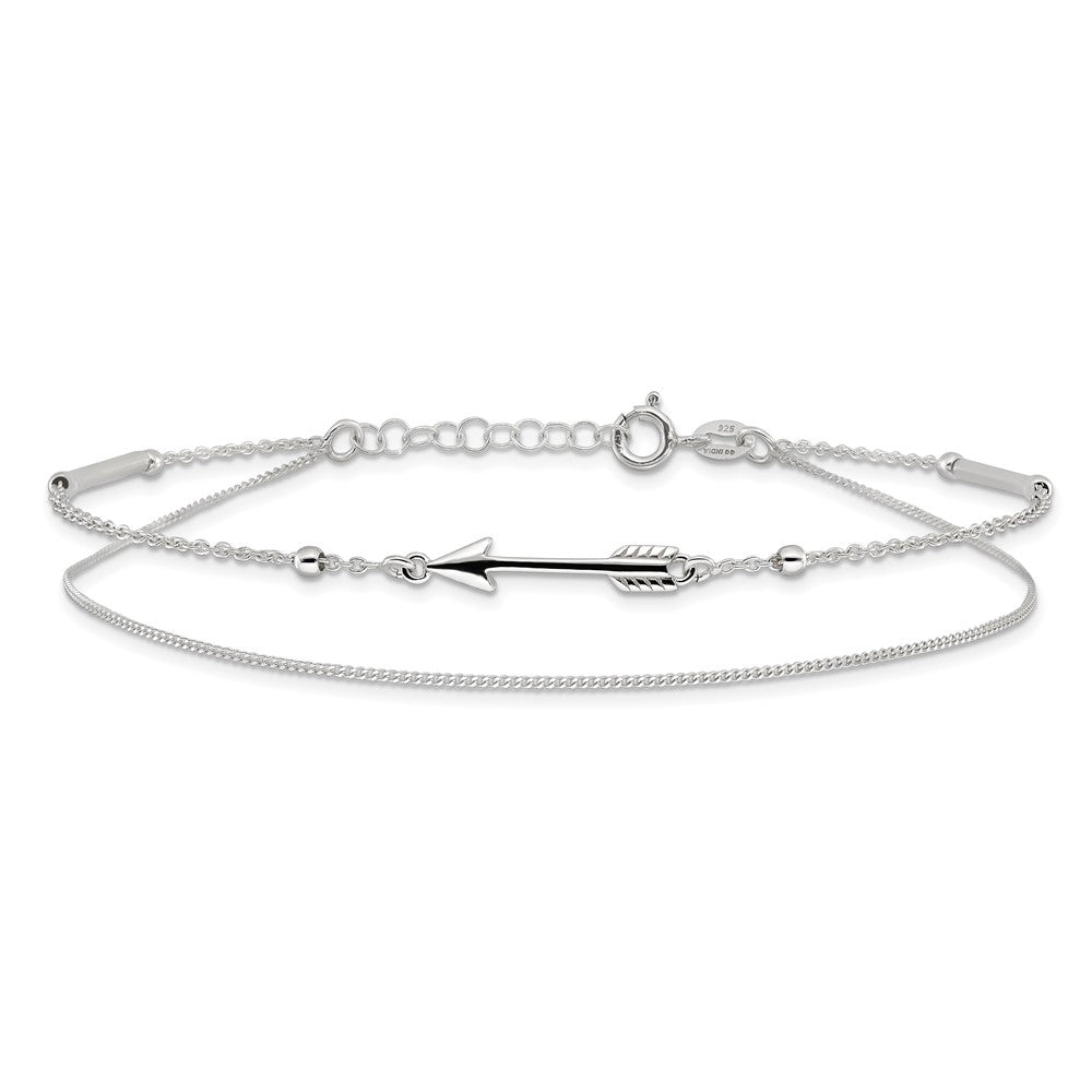 Sterlingsilber 9 Zoll Plus 1 Zoll Verlängerung. 2-strand Pfeil und Stab Fußkettchen