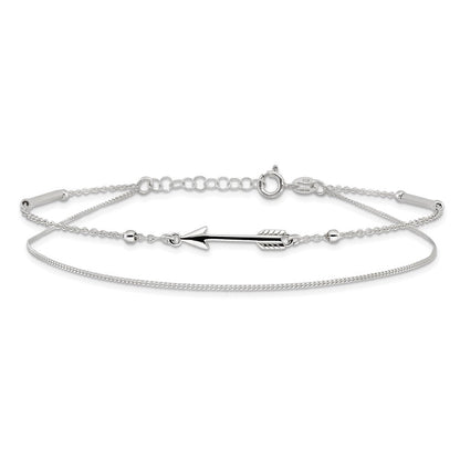 Sterlingsilber 9 Zoll Plus 1 Zoll Verlängerung. 2-strand Pfeil und Stab Fußkettchen