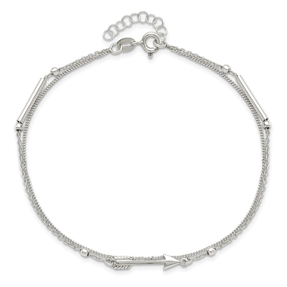 Sterlingsilber 9 Zoll Plus 1 Zoll Verlängerung. 2-strand Pfeil und Stab Fußkettchen