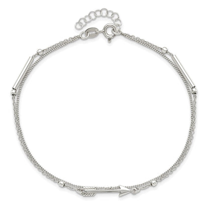 Sterlingsilber 9 Zoll Plus 1 Zoll Verlängerung. 2-strand Pfeil und Stab Fußkettchen