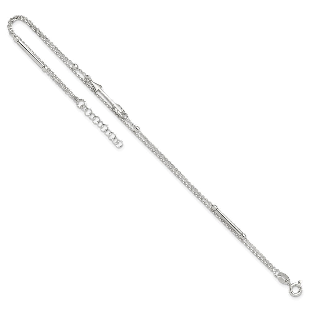 Sterlingsilber 9 Zoll Plus 1 Zoll Verlängerung. 2-strand Pfeil und Stab Fußkettchen
