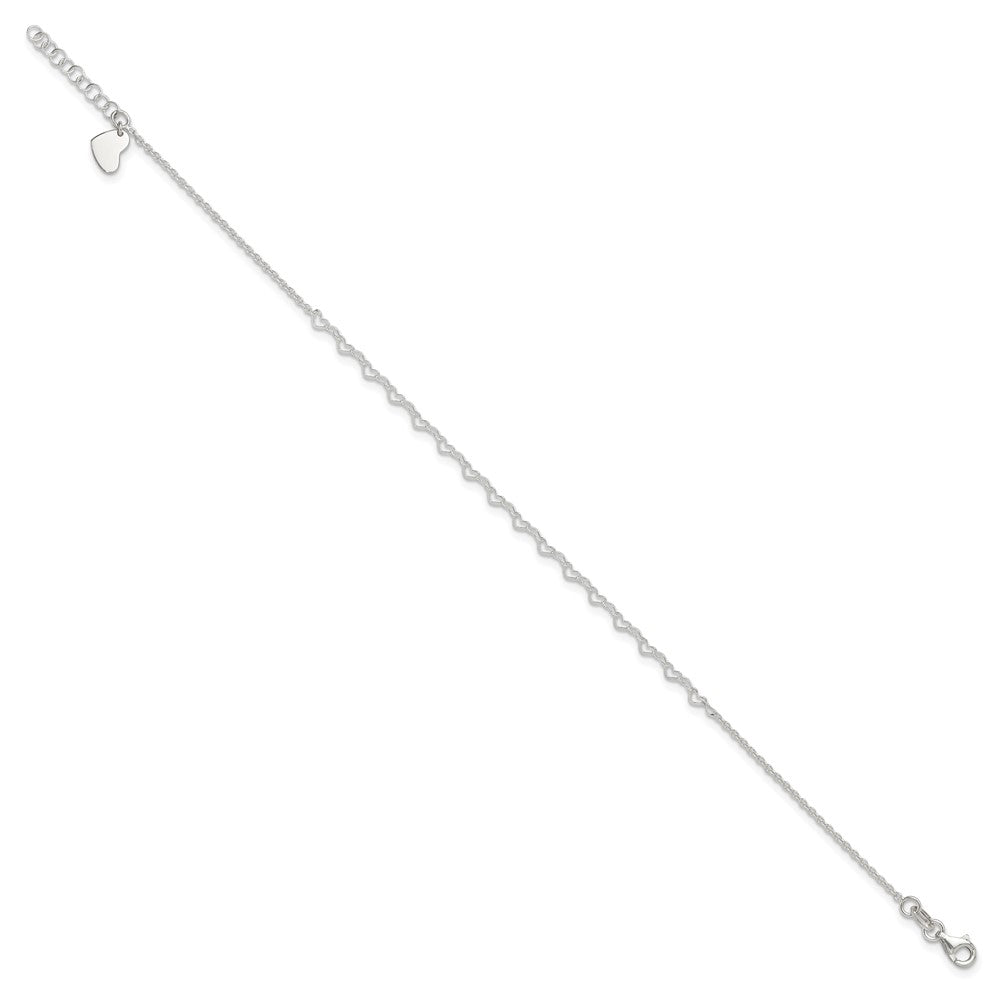 Sterlingsilber Herz Glieder 9 Zoll Plus 1 in Verlängerung. Fußkettchen