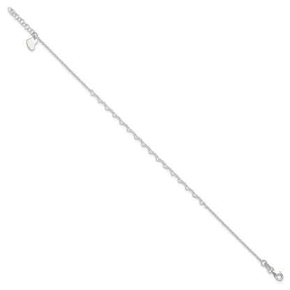 Sterlingsilber Herz Glieder 9 Zoll Plus 1 in Verlängerung. Fußkettchen