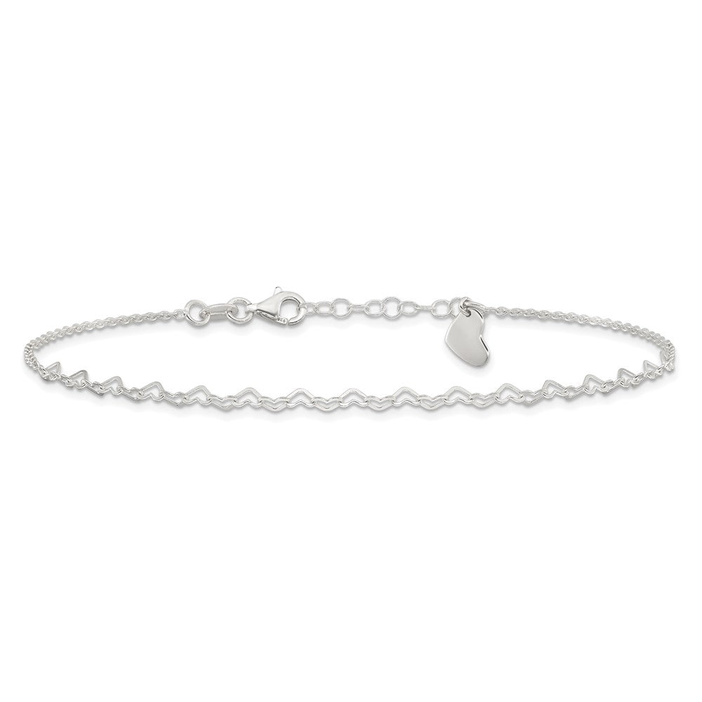 Sterlingsilber Herz Glieder 9 Zoll Plus 1 in Verlängerung. Fußkettchen