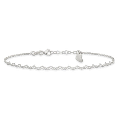 Sterlingsilber Herz Glieder 9 Zoll Plus 1 in Verlängerung. Fußkettchen