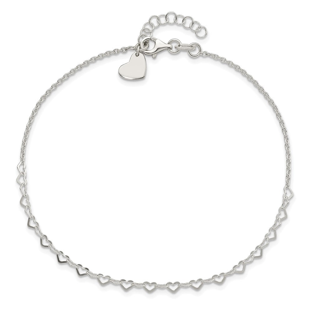 Sterlingsilber Herz Glieder 9 Zoll Plus 1 in Verlängerung. Fußkettchen
