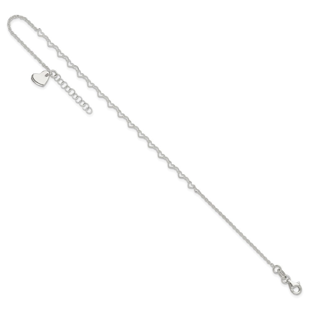 Sterlingsilber Herz Glieder 9 Zoll Plus 1 in Verlängerung. Fußkettchen