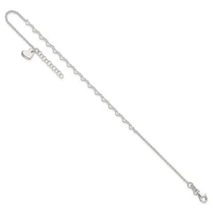 Sterlingsilber Herz Glieder 9 Zoll Plus 1 in Verlängerung. Fußkettchen