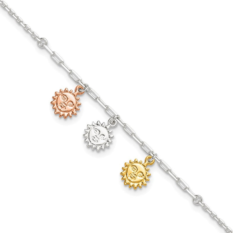Sterlingsilber Roséfarben und Goldfarben Suns 9 Zoll Plus 1 Zoll Verlängerung. Fußkettchen