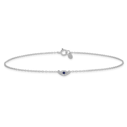 Sterlingsilber Rhodiniert Poliert Blau & Weiß Zirkonia Auge 10 Zoll Fußkettchen