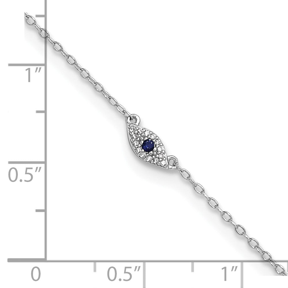 Sterlingsilber Rhodiniert Poliert Blau & Weiß Zirkonia Auge 10 Zoll Fußkettchen