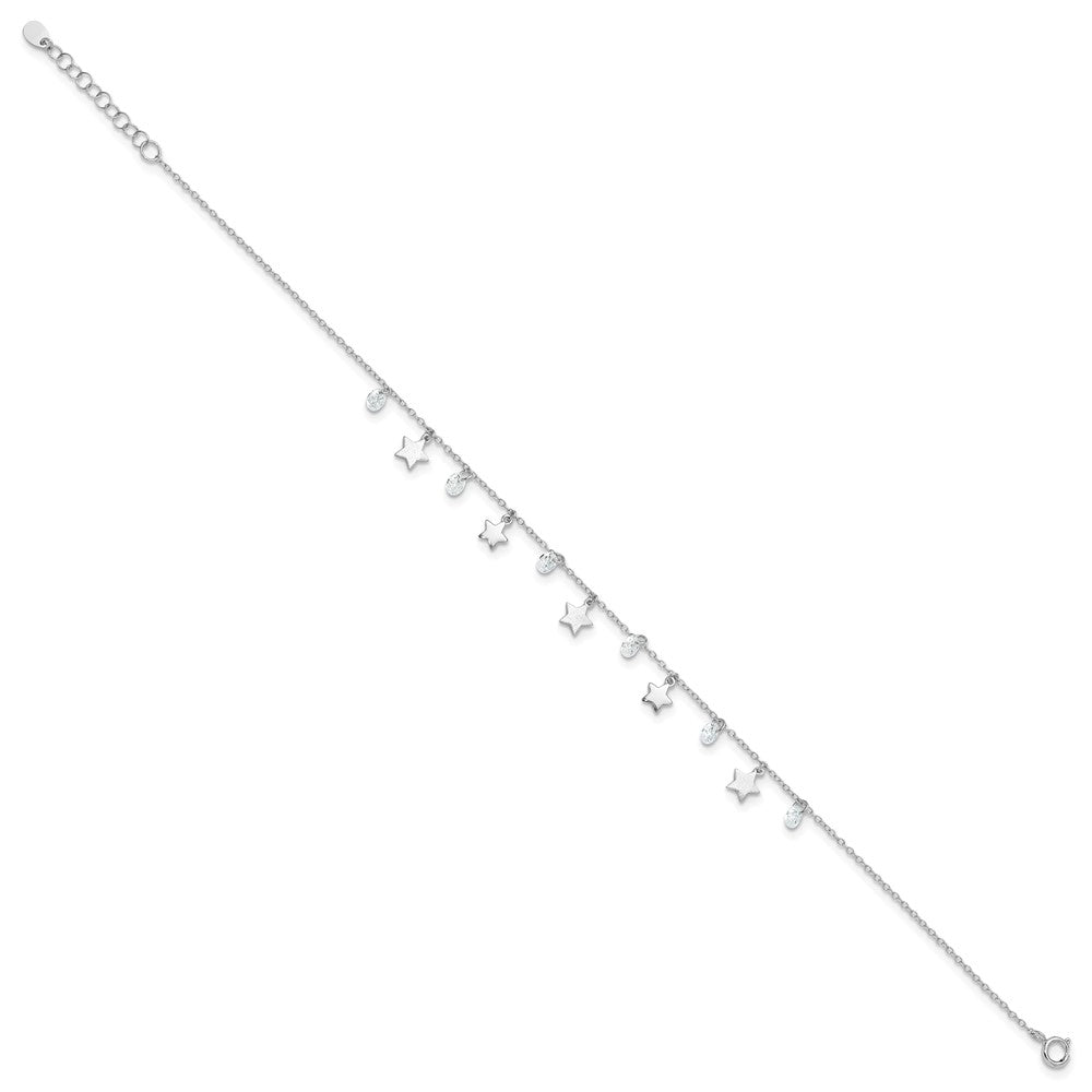 Sterlingsilber Rhodiniert Poliert und Gebürstet Stern Zirkonia 9 Zoll Plus 1 Zoll Verlängerung. An